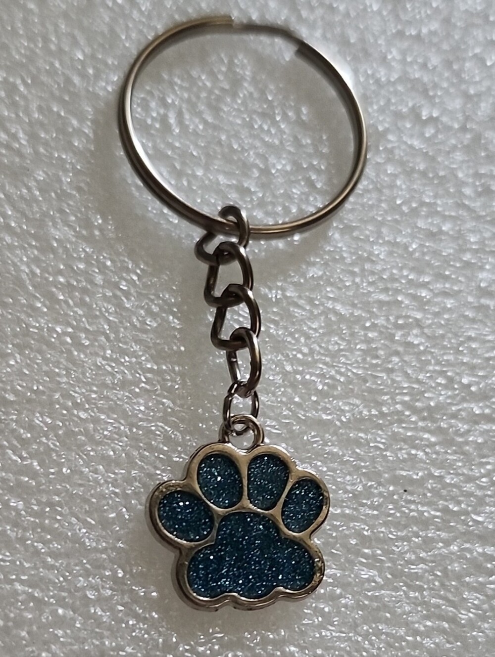 Hand Crafted Glittery Sea Blue Paw Print Keychain